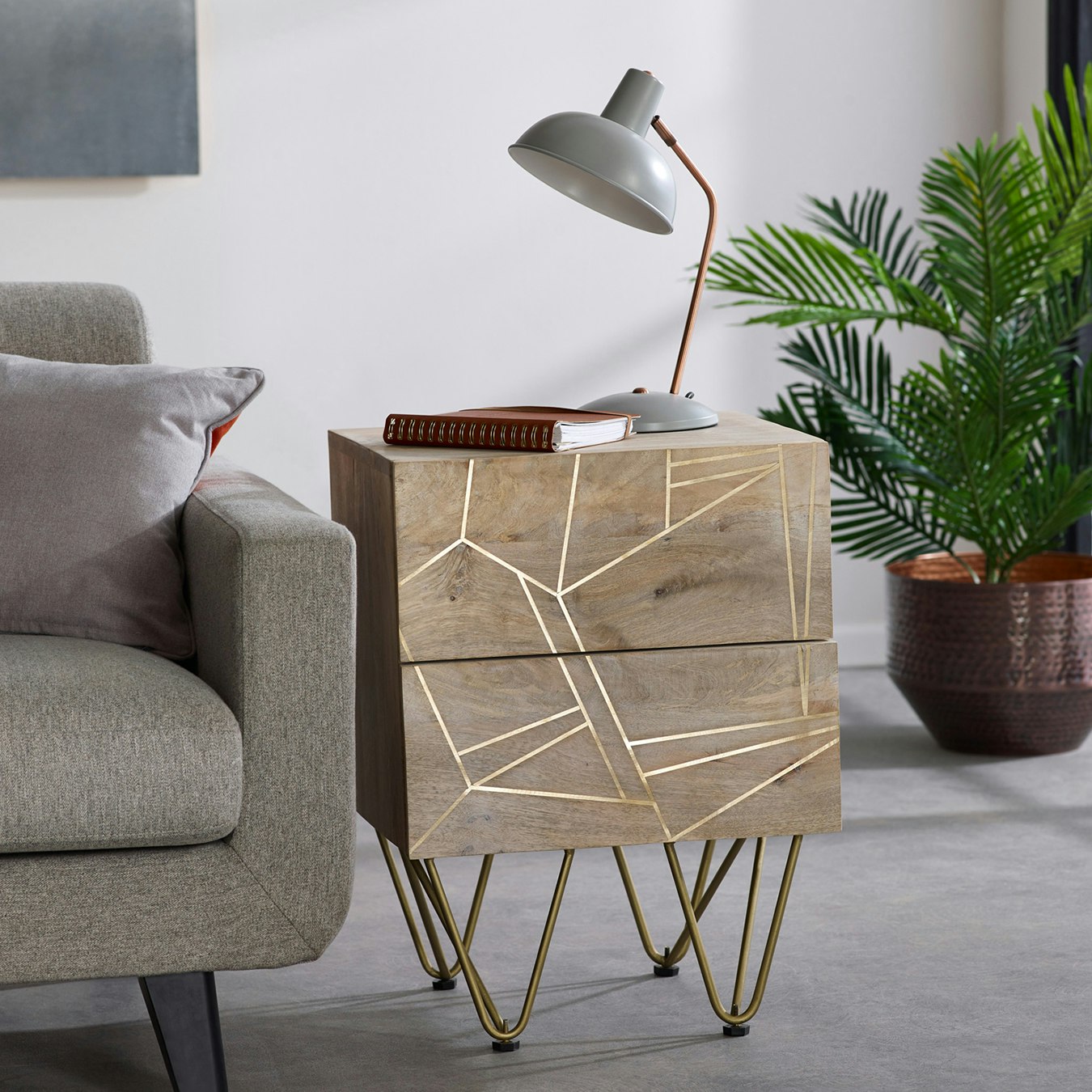 Light Gold 2 Drawer Side Table by Indian Hub Fy